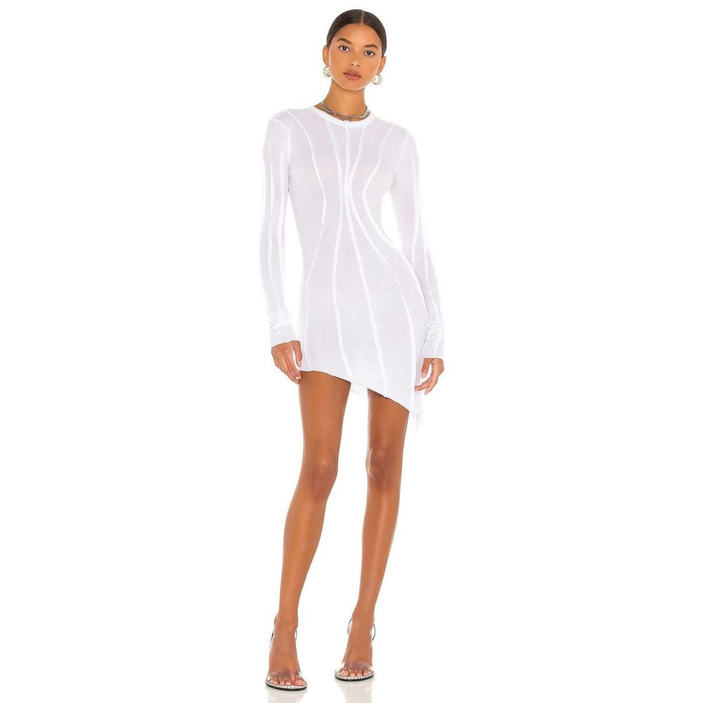 NEW SAMI MIRO VINTAGE Asymmetric Baby Rib Mini Dress White M REVOLVE MSRP $310
